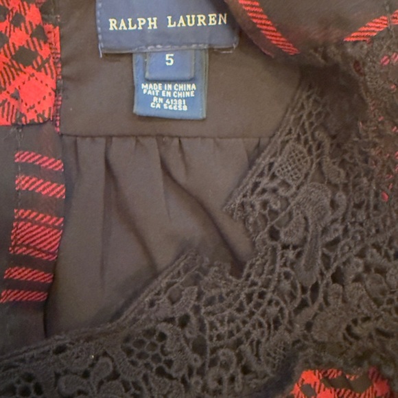 Ralph Lauren Plaid Dress w/ Lace Yoke – Girls Size 5 - Picture 2 of 5